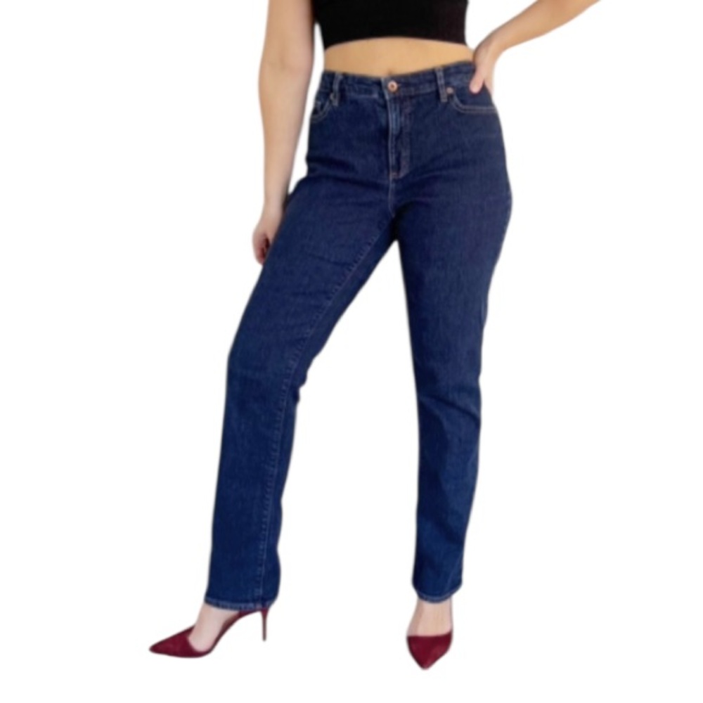 Lands’ End Fit 2 straight leg high rise dark wash jeans size 12